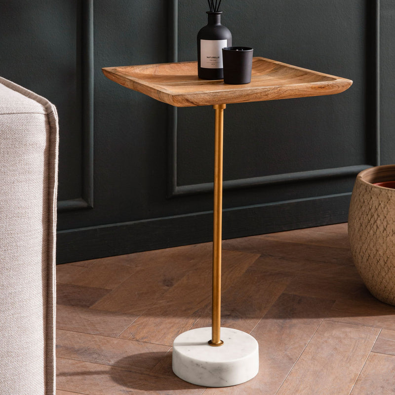 Beistelltisch Mango Massivholz Marmor 35x35x55cm Modern Quadratisch