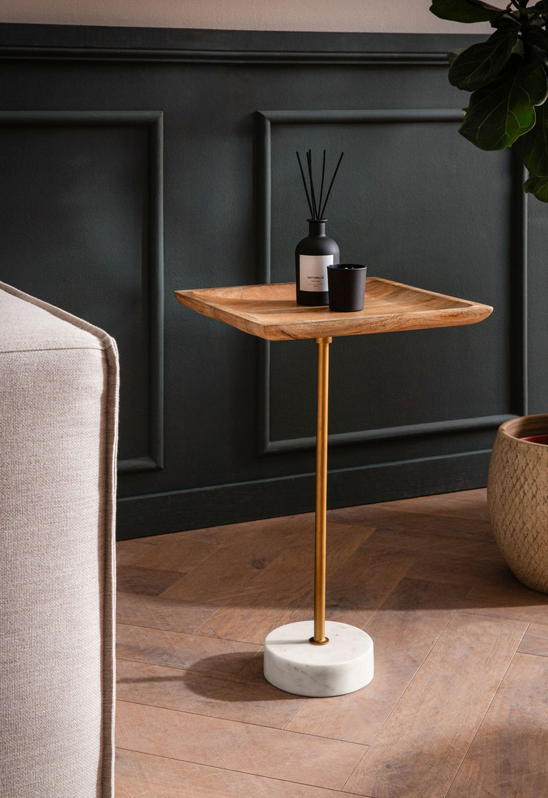 Beistelltisch Mango Massivholz Marmor 35x35x55cm Modern Quadratisch