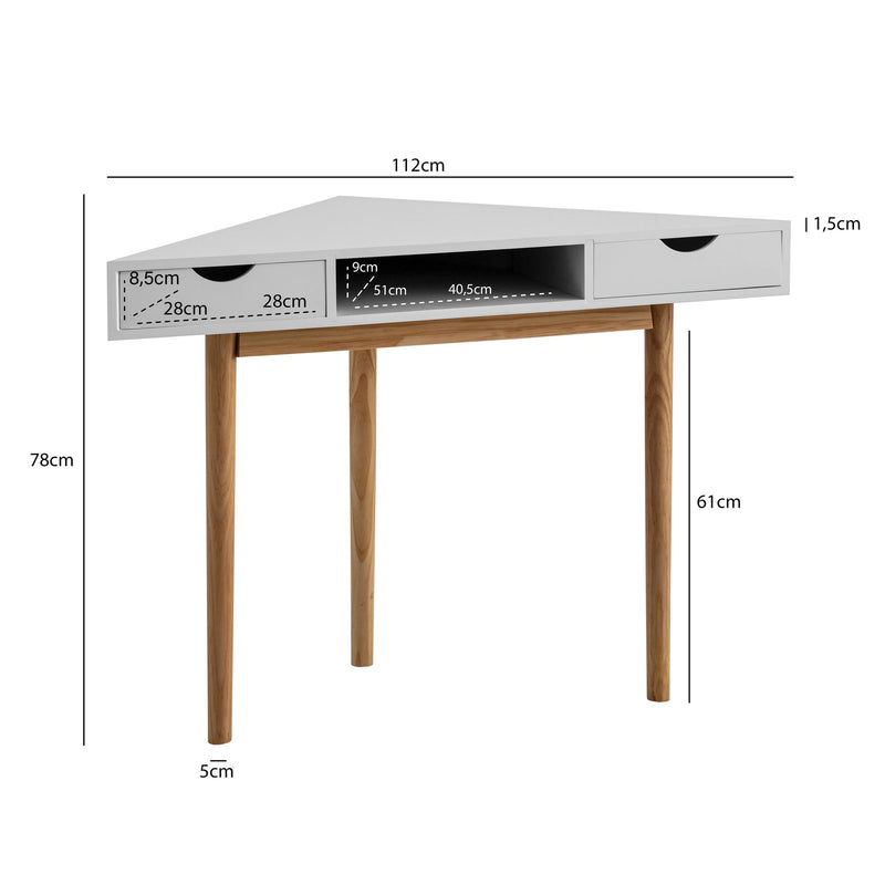 Eckschreibtisch 80x80x78cm Weiß mit Schubladen Homeoffice Holzbeine