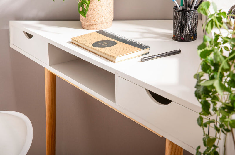 Eckschreibtisch 80x80x78cm Weiß mit Schubladen Homeoffice Holzbeine
