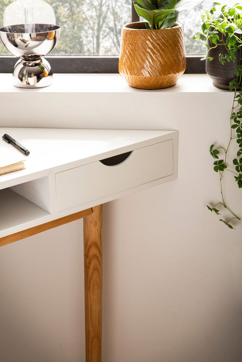 Eckschreibtisch 80x80x78cm Weiß mit Schubladen Homeoffice Holzbeine