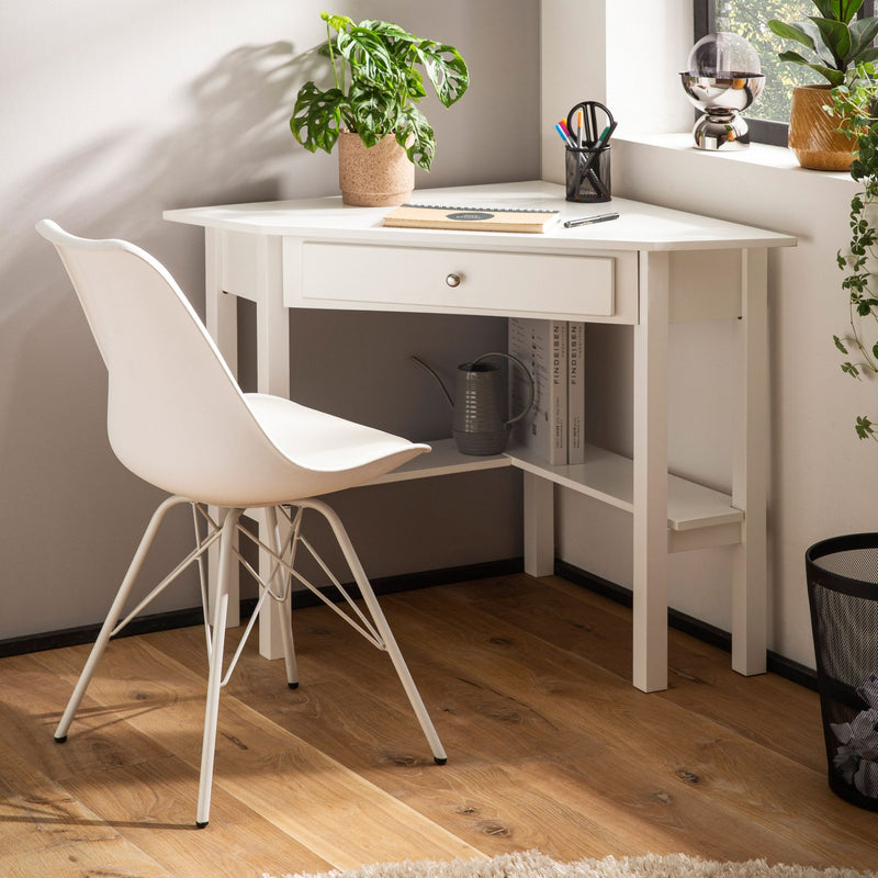 Eckschreibtisch 76x76x76,5 cm Weiß mit Schublade Homeoffice Stauraum