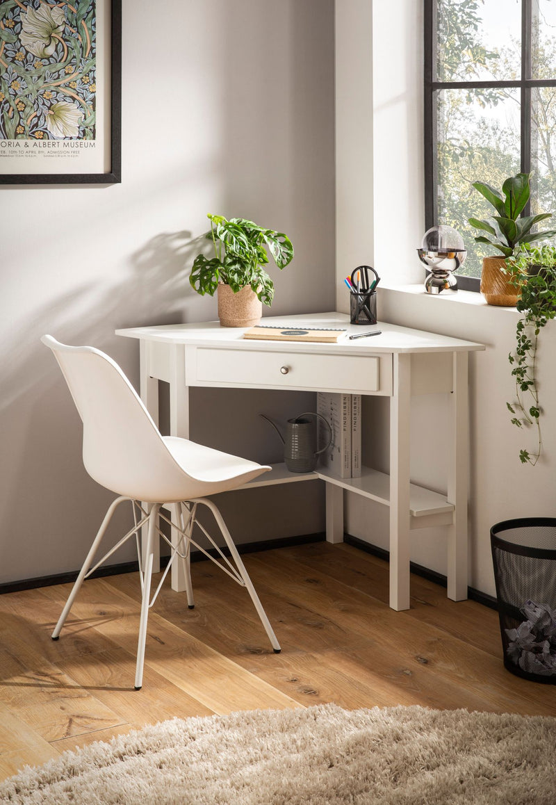 Eckschreibtisch 76x76x76,5 cm Weiß mit Schublade Homeoffice Stauraum