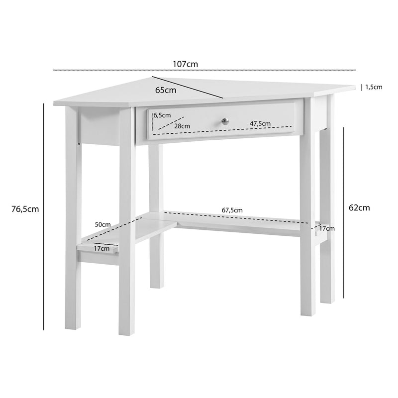 Eckschreibtisch 76x76x76,5 cm Weiß mit Schublade Homeoffice Stauraum