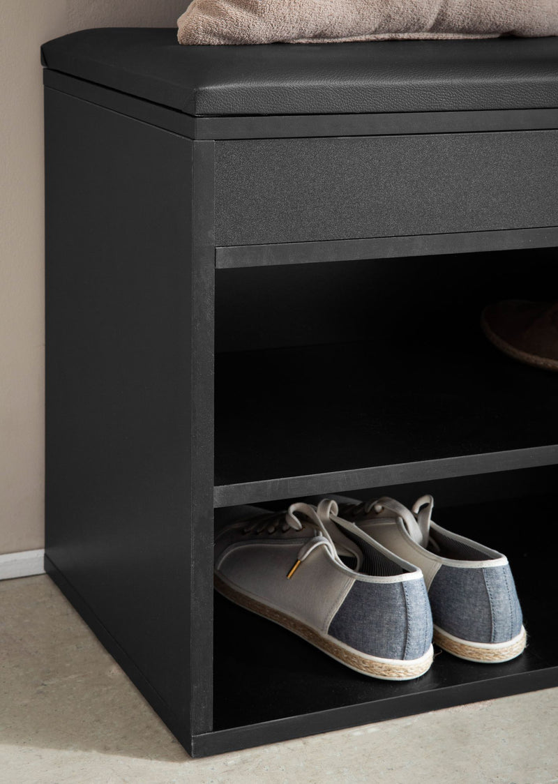 Schuhbank 104x51x32cm Kunstleder Schwarz Holz Stauraum Flur Möbel