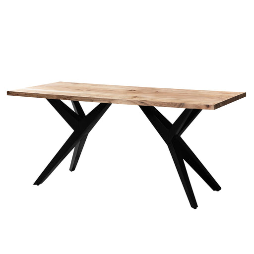 Esszimmertisch 160x80x76cm mit Akazienholzplatte und schwarzen X-förmigen Metallbeinen im Loft-Style.
