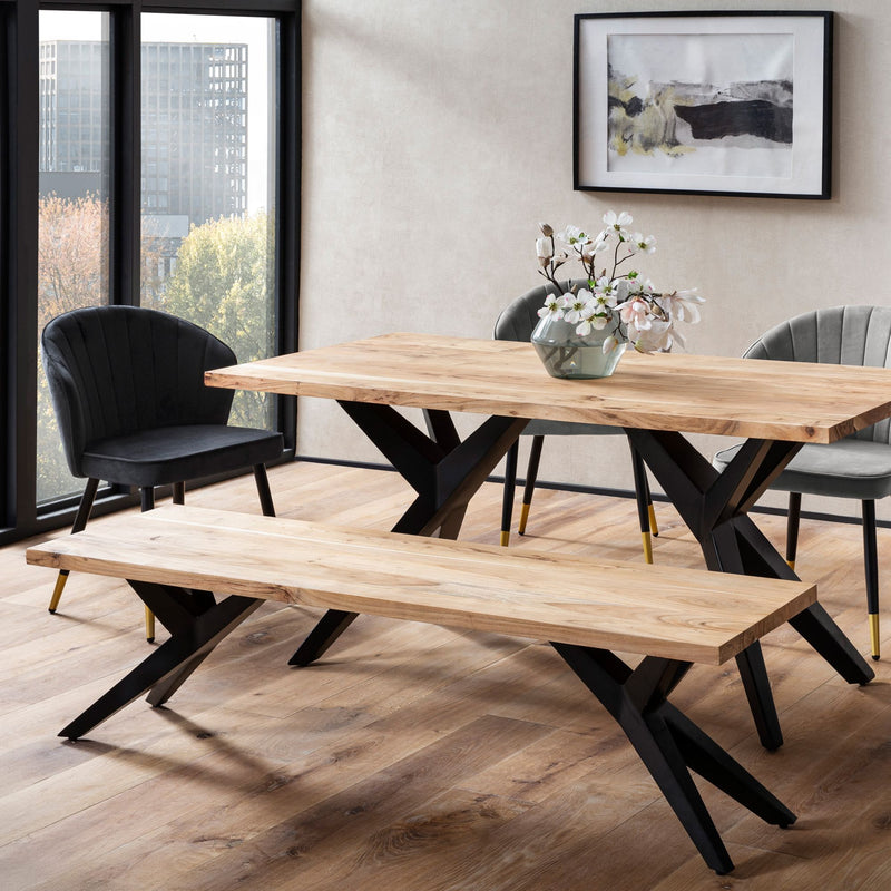 Esszimmerbank 175x45 Akazie Massivholz Metall Loft-Style Industrial