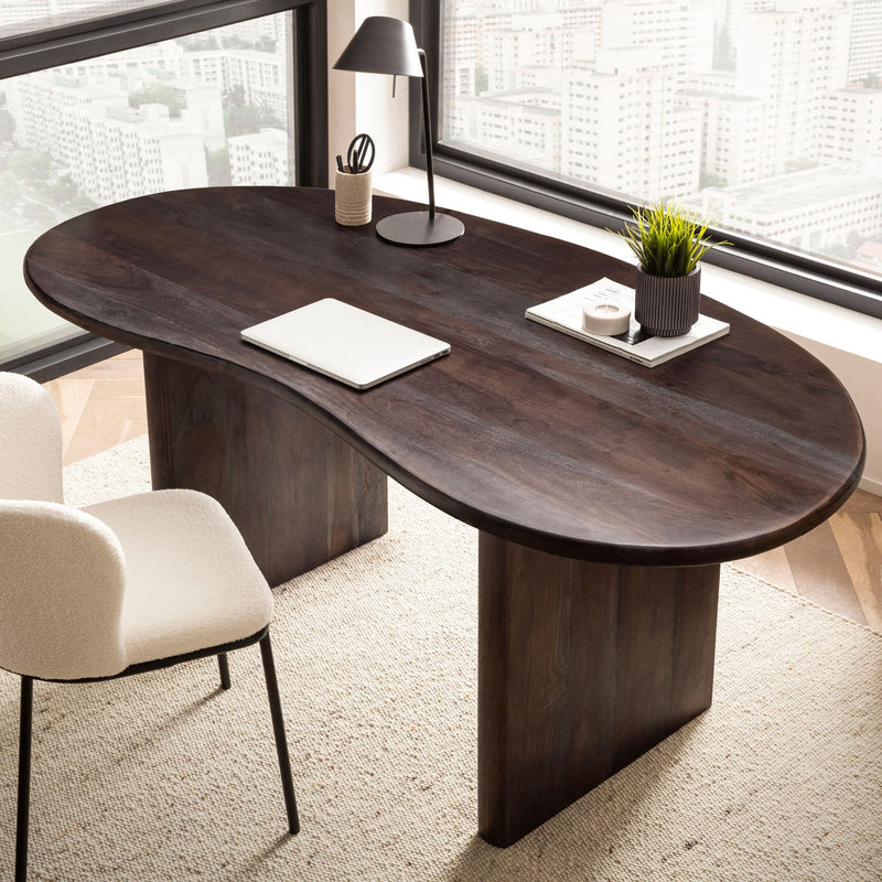 Schreibtisch Akazie Massivholz 180x90x75cm Retro Dunkelbraun Nierenform