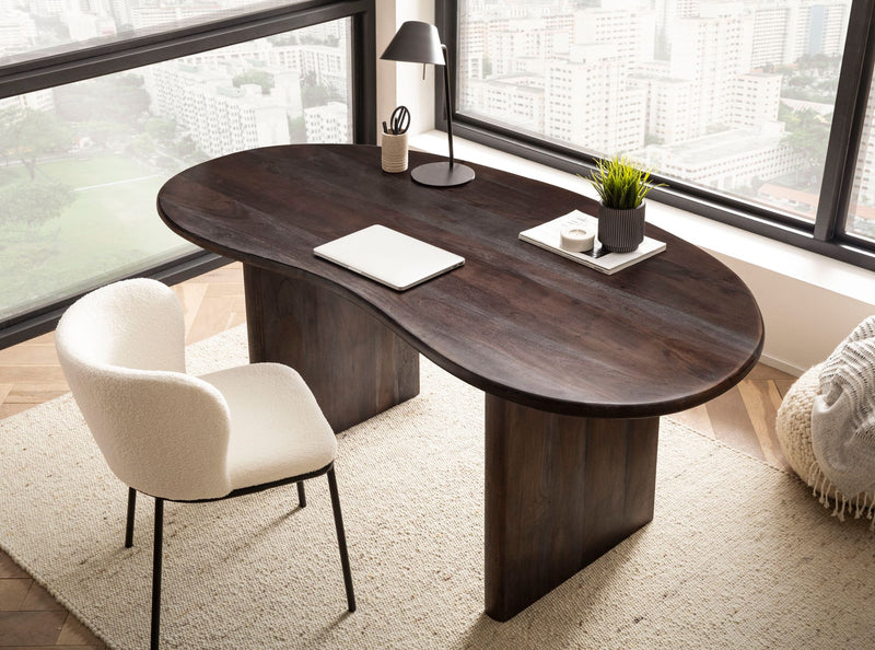 Schreibtisch Akazie Massivholz 180x90x75cm Retro Dunkelbraun Nierenform