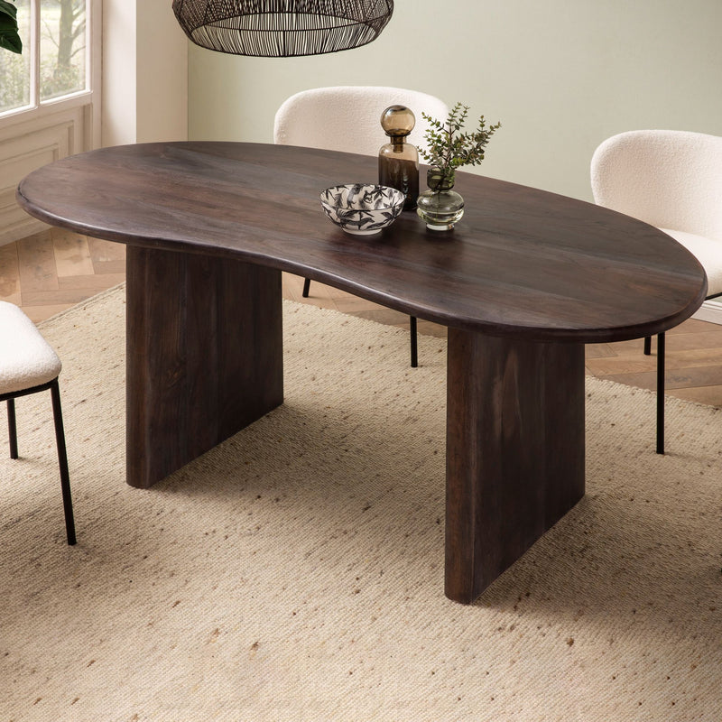Esszimmertisch 180x90 Akazie Massivholz Dunkelbraun Retro Nierenform