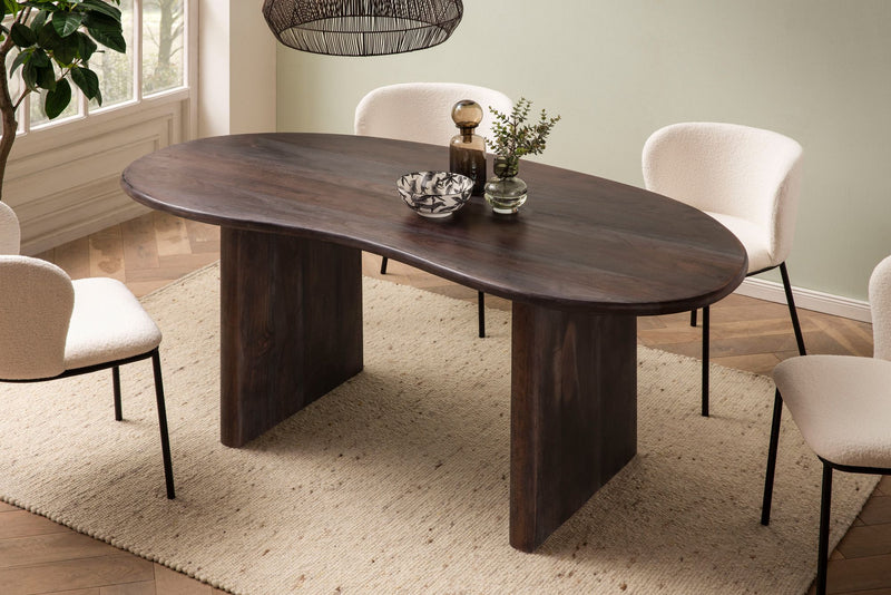 Esszimmertisch 180x90 Akazie Massivholz Dunkelbraun Retro Nierenform