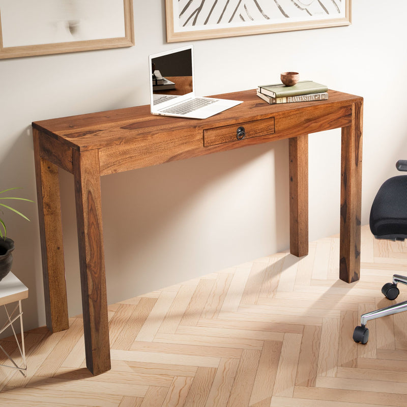 Schreibtisch Sheesham Massivholz 118x40x76cm mit Schublade Homeoffice