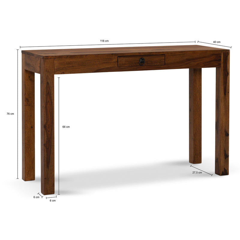 Schreibtisch Sheesham Massivholz 118x40x76cm mit Schublade Homeoffice