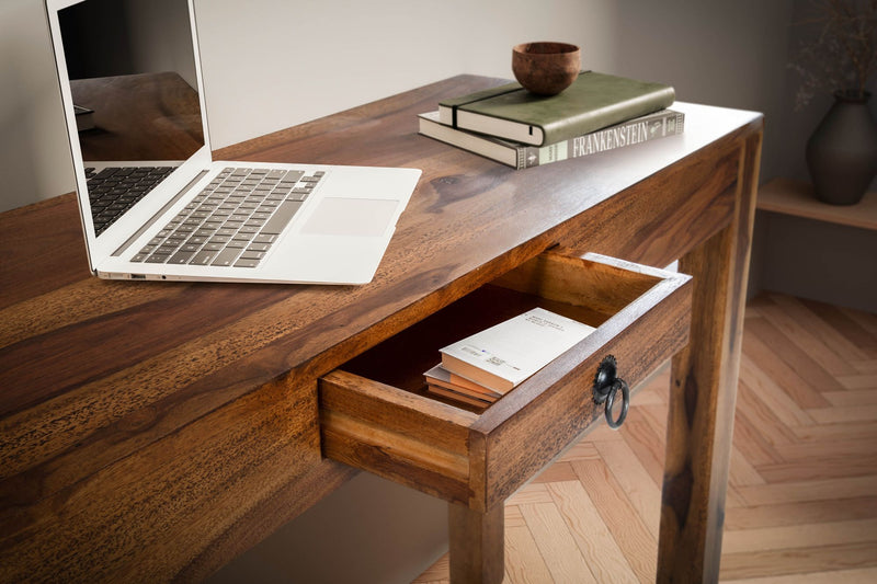 Schreibtisch Sheesham Massivholz 118x40x76cm mit Schublade Homeoffice
