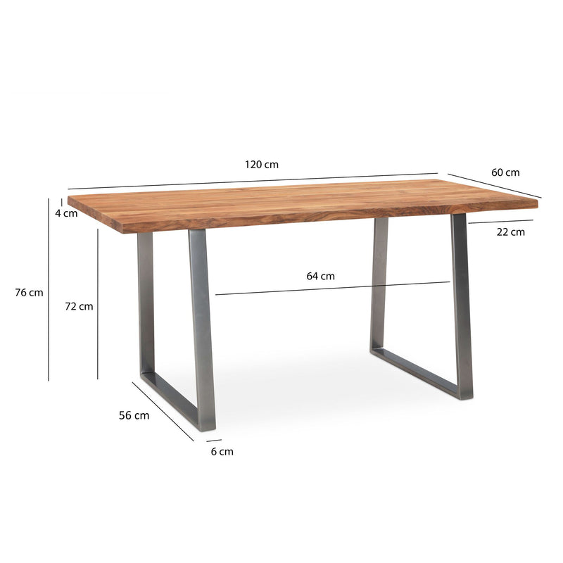 Esstisch Akazie Massivholz 120x60x76cm Baumkante Trapezbeine Chrom