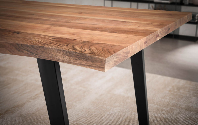 Esszimmertisch Akazie Massivholz Metall U-Beine Schwarz 160x80x76cm