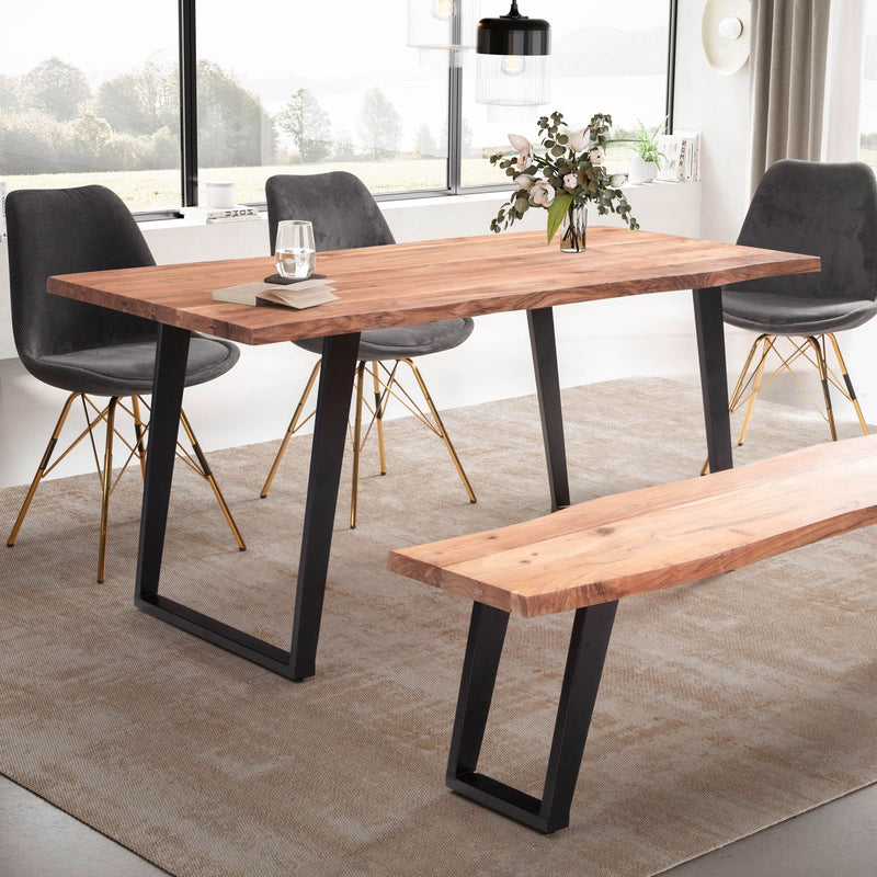 Esstisch Akazie Massivholz 200x100cm Baumkante U-Beine Schwarz