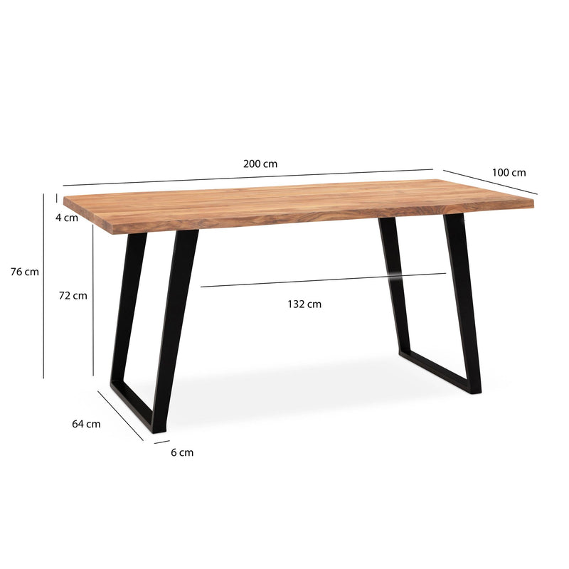Esstisch Akazie Massivholz 200x100cm Baumkante U-Beine Schwarz