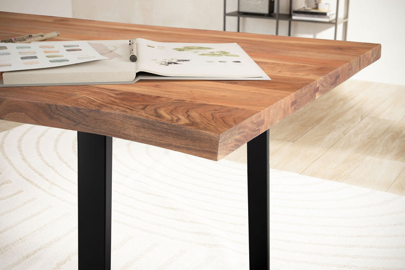 Schreibtisch 120x60x76cm Akazie Massivholz Metall Baumkante Schwarz