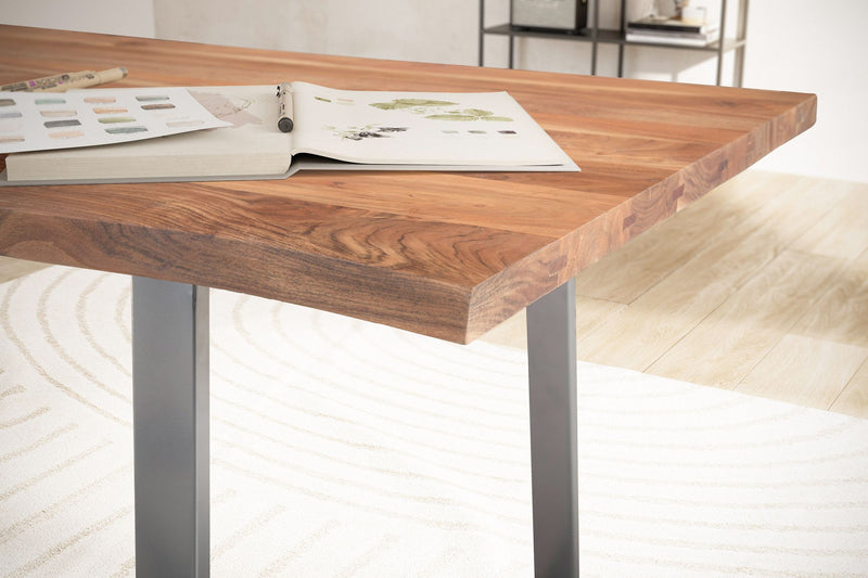 Schreibtisch 120x60x76cm Akazie Massivholz Metall Baumkante Chrom