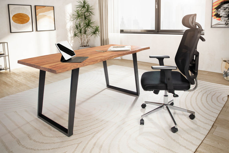 Schreibtisch 120x60x76cm Akazie Massivholz Metall Baumkante Schwarz