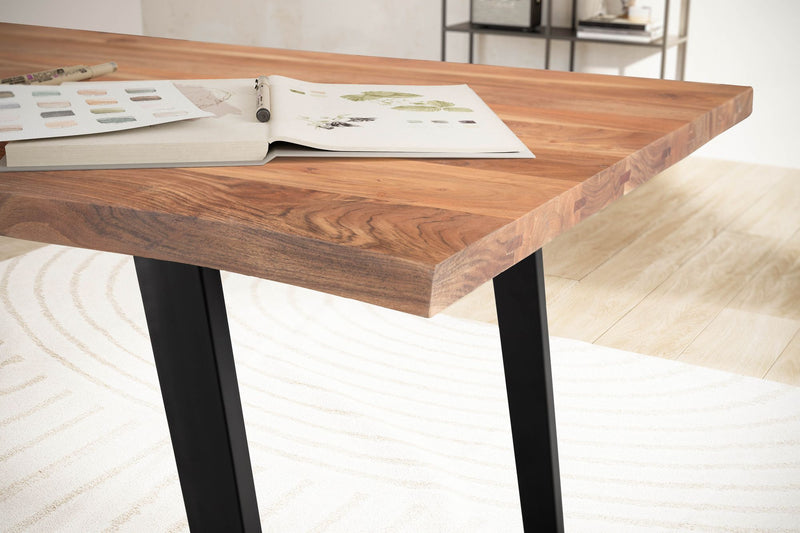 Schreibtisch 120x60x76cm Akazie Massivholz Metall Baumkante Schwarz