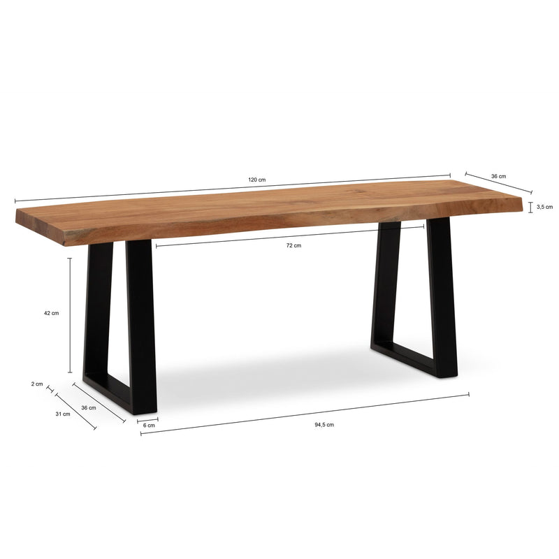 Garderobenbank 120x40x45,5cm Akazie Massivholz Metall Baumkante Schwarz