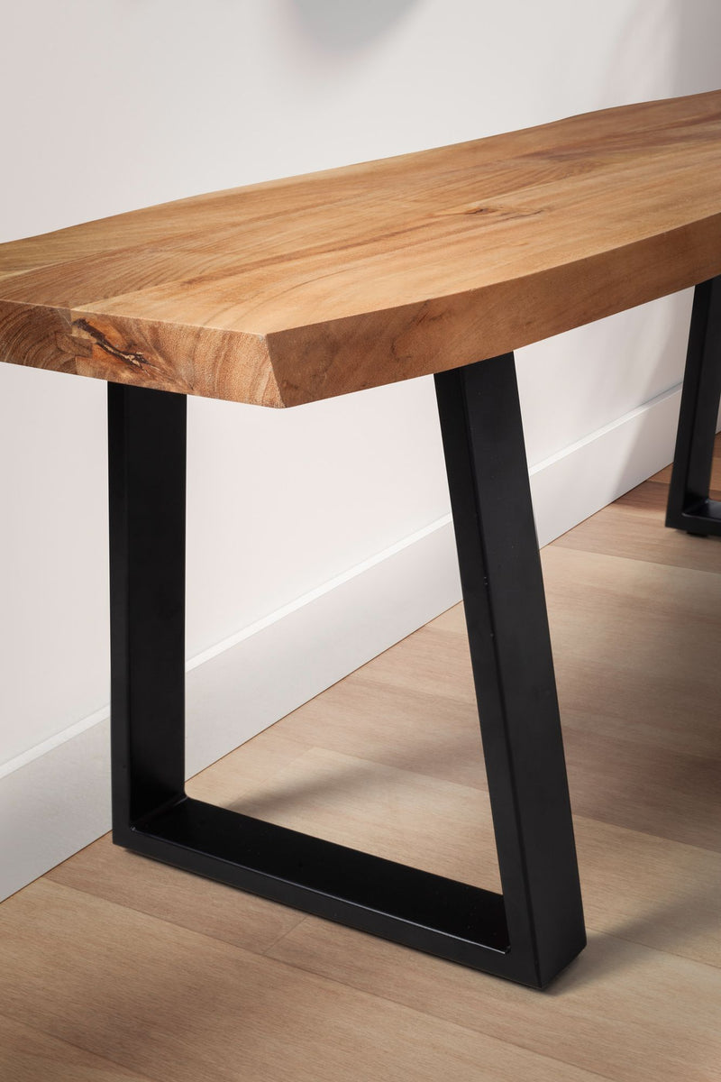 Garderobenbank 120x40x45,5cm Akazie Massivholz Metall Baumkante Schwarz