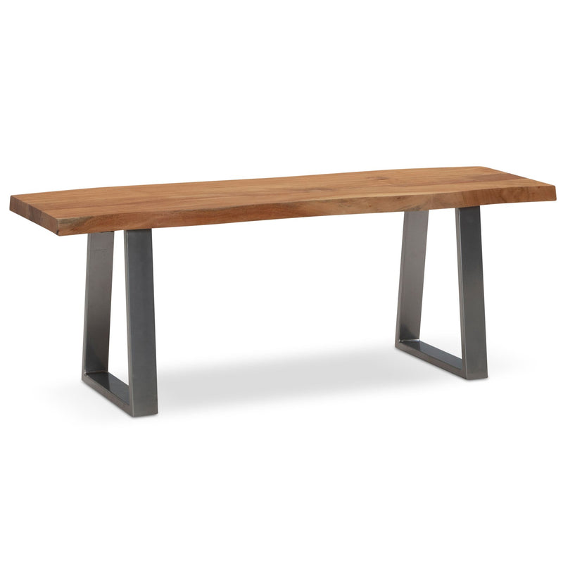 Garderobenbank 120x40x45,5cm Akazie Massivholz Baumkante Chrom Trapezbeine