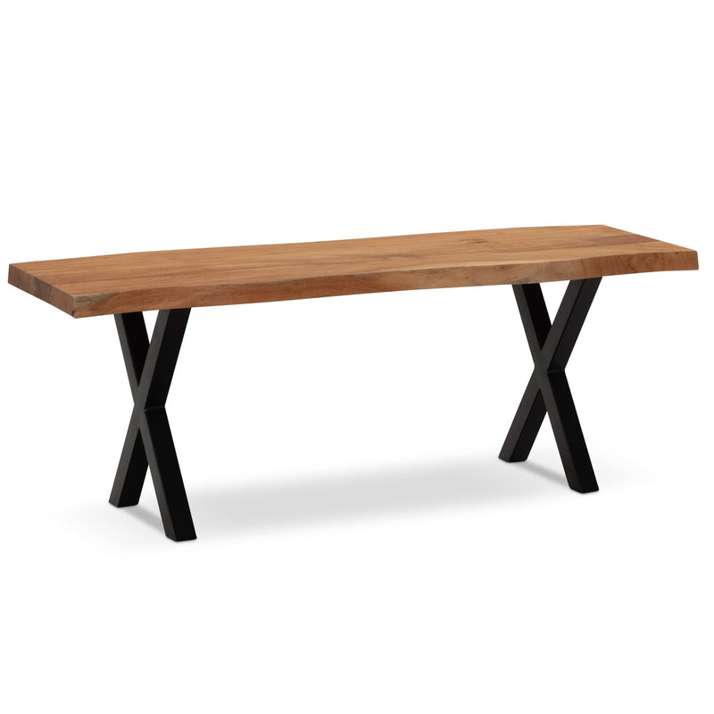 Garderobenbank 120x40x45,5cm Akazie Massivholz Metall Baumkante Modern
