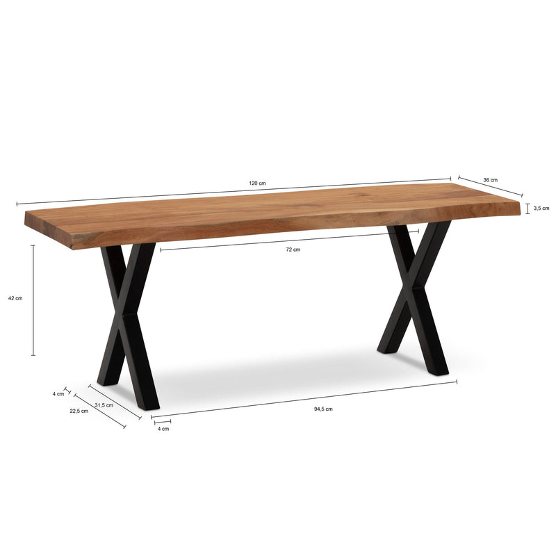 Garderobenbank 120x40x45,5cm Akazie Massivholz Metall Baumkante Modern