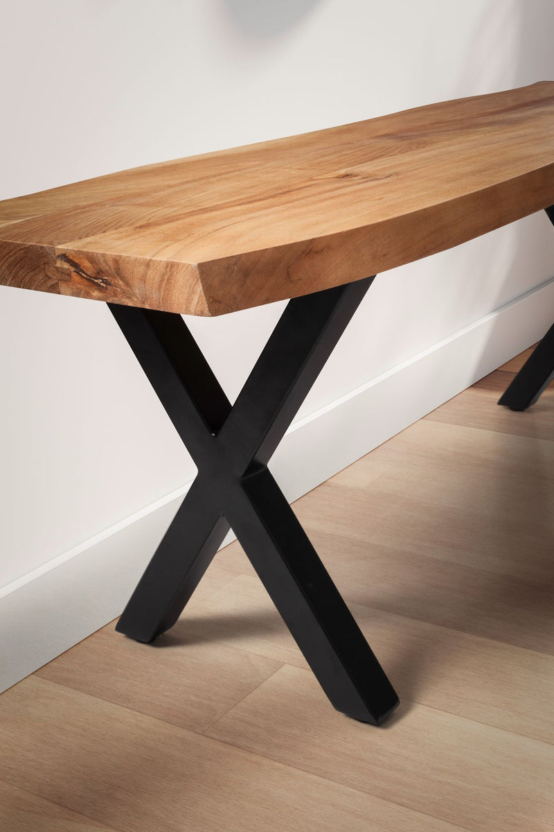 Garderobenbank 120x40x45,5cm Akazie Massivholz Metall Baumkante Modern