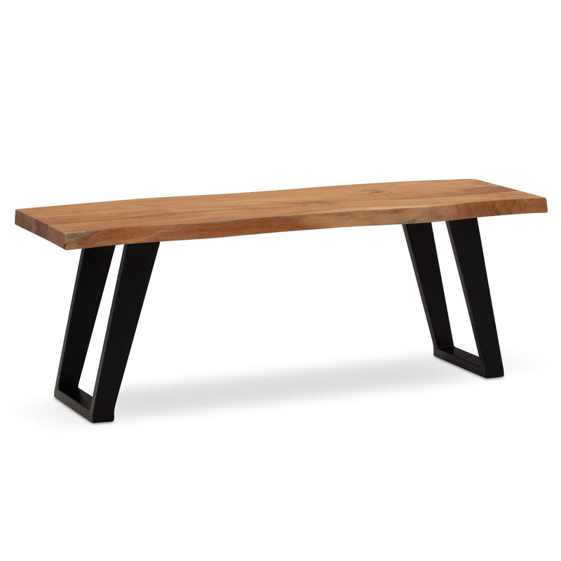 Garderobenbank 120x40x45,5cm Akazie Massivholz Baumkante U-Beine Schwarz