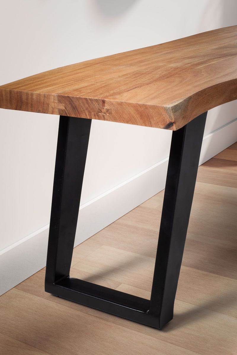 Garderobenbank 120x40x45,5cm Akazie Massivholz Baumkante U-Beine Schwarz