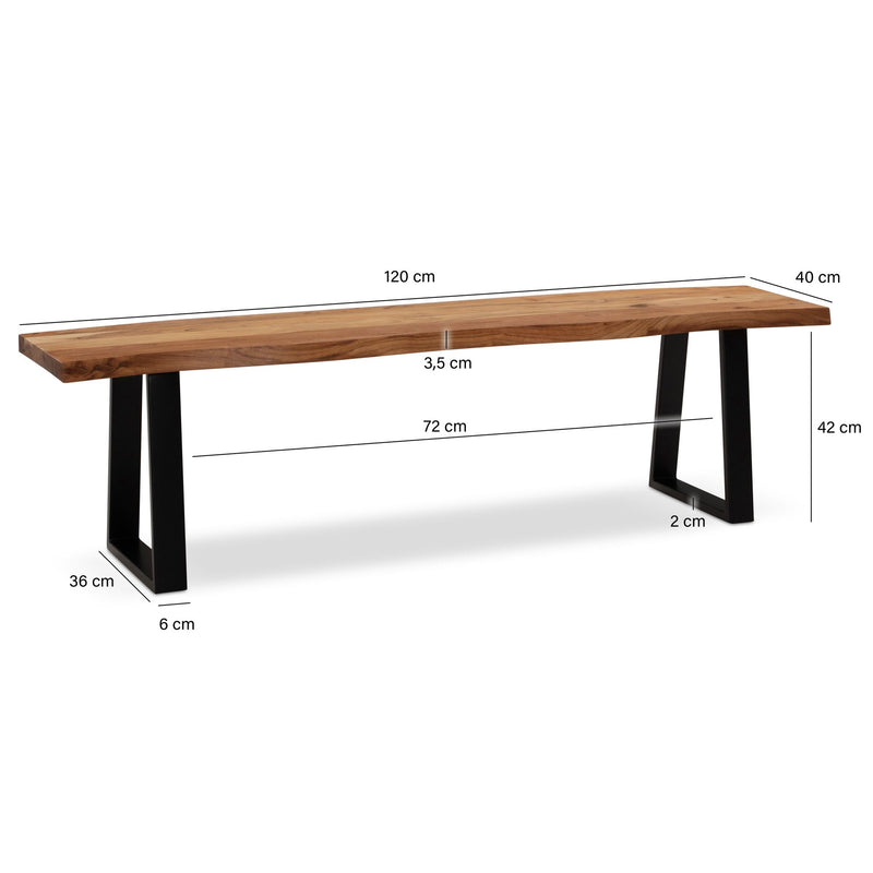 Esszimmerbank 120x40x45 cm Akazie Massivholz Metall Baumkante Modern
