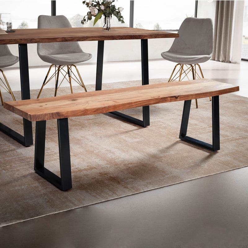 Esszimmerbank 160x40x45,5cm Akazie Massivholz Metall Baumkante Modern
