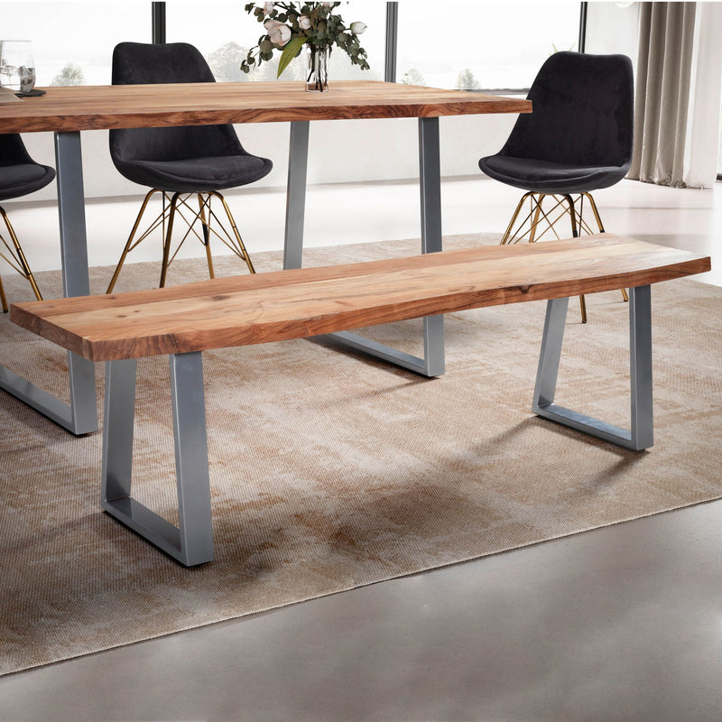 Esszimmerbank 160cm Akazie Massivholz Metall Baumkante Modern