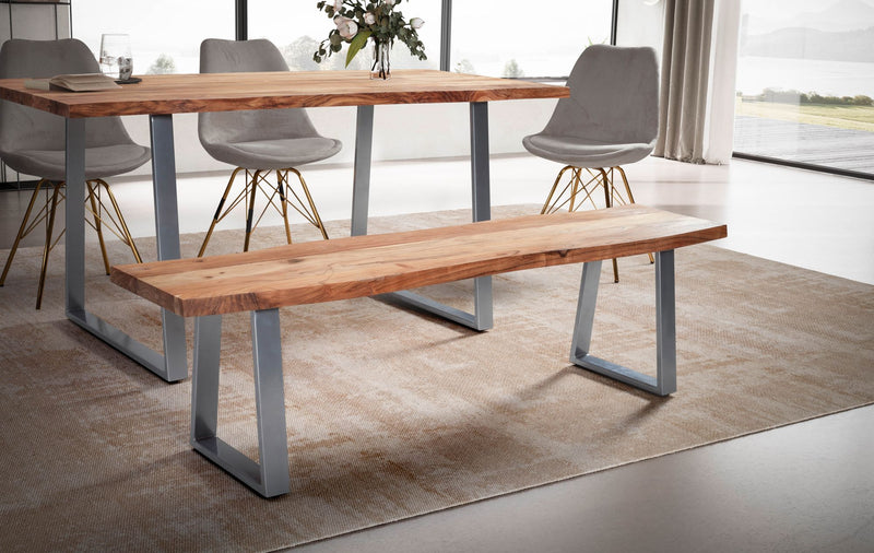 Esszimmerbank 180x40 Akazie Massivholz Metall Baumkante Modern