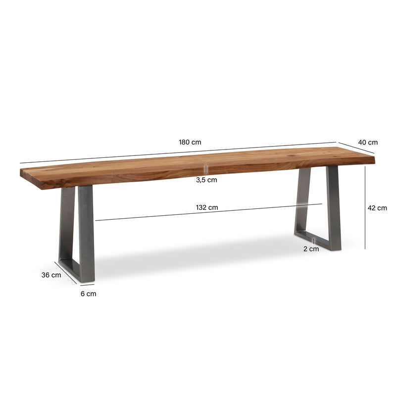 Esszimmerbank 180x40 Akazie Massivholz Metall Baumkante Modern