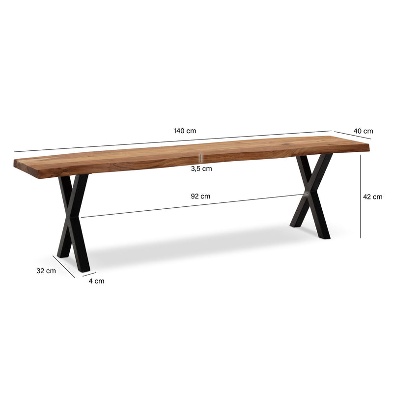 Esszimmerbank 140x40x45cm Akazie Massivholz Metall Baumkante Modern