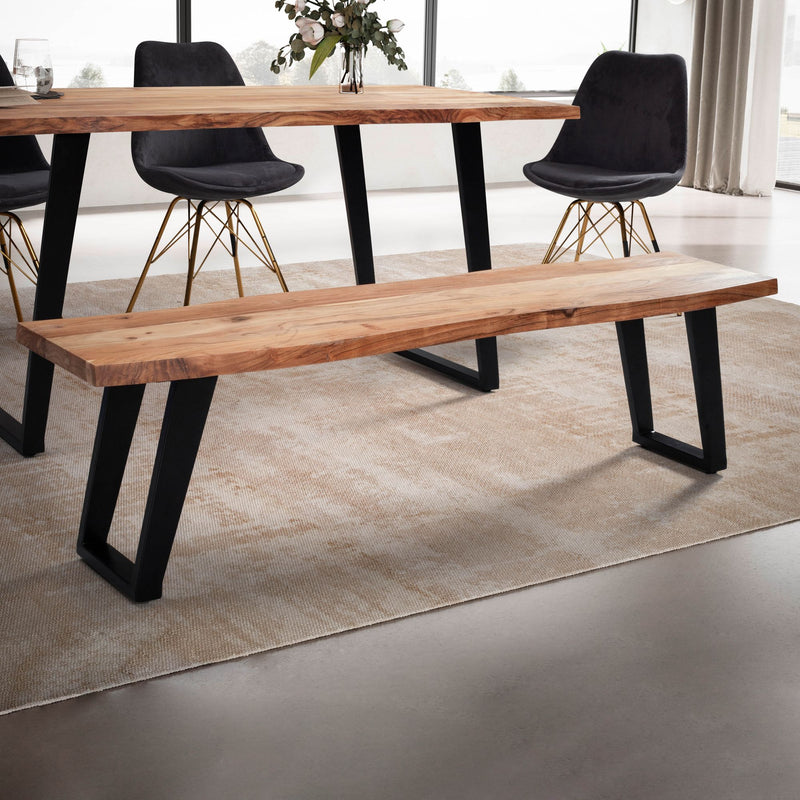 Esszimmerbank 180cm Akazie Massivholz Metall Baumkante U-Beine Modern