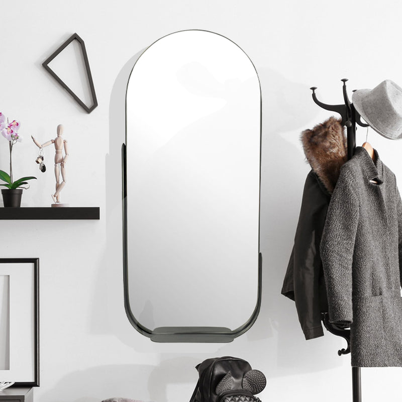 Wandspiegel 51x114cm Oval Metall Schwarz mit Ablage Modern Flur