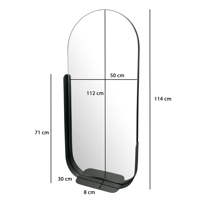 Wandspiegel 51x114cm Oval Metall Schwarz mit Ablage Modern Flur