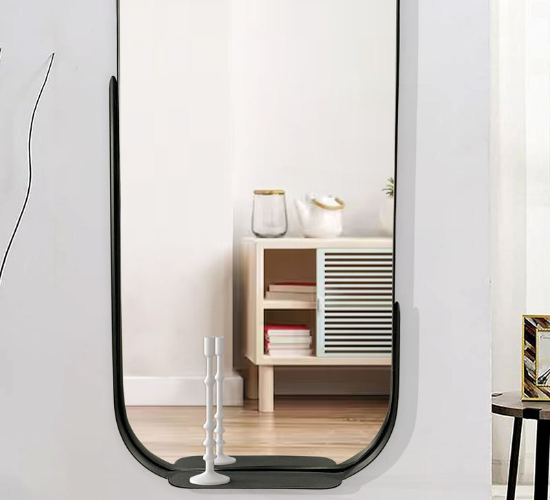 Wandspiegel 51x114cm Oval Metall Schwarz mit Ablage Modern Flur