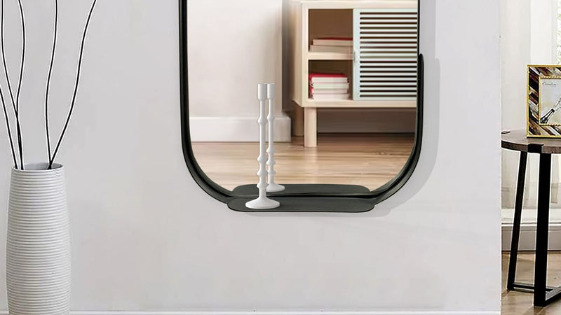 Wandspiegel 51x114cm Oval Metall Schwarz mit Ablage Modern Flur