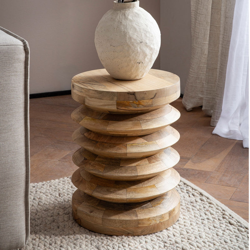 Beistelltisch Mango Massivholz Natur 35x35x45cm Rund Modern Hellbraun