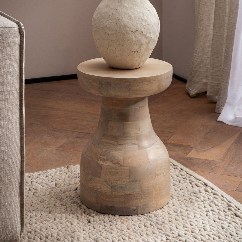 Beistelltisch Mango Massivholz Natur 30x30x42,5cm Rund Modern