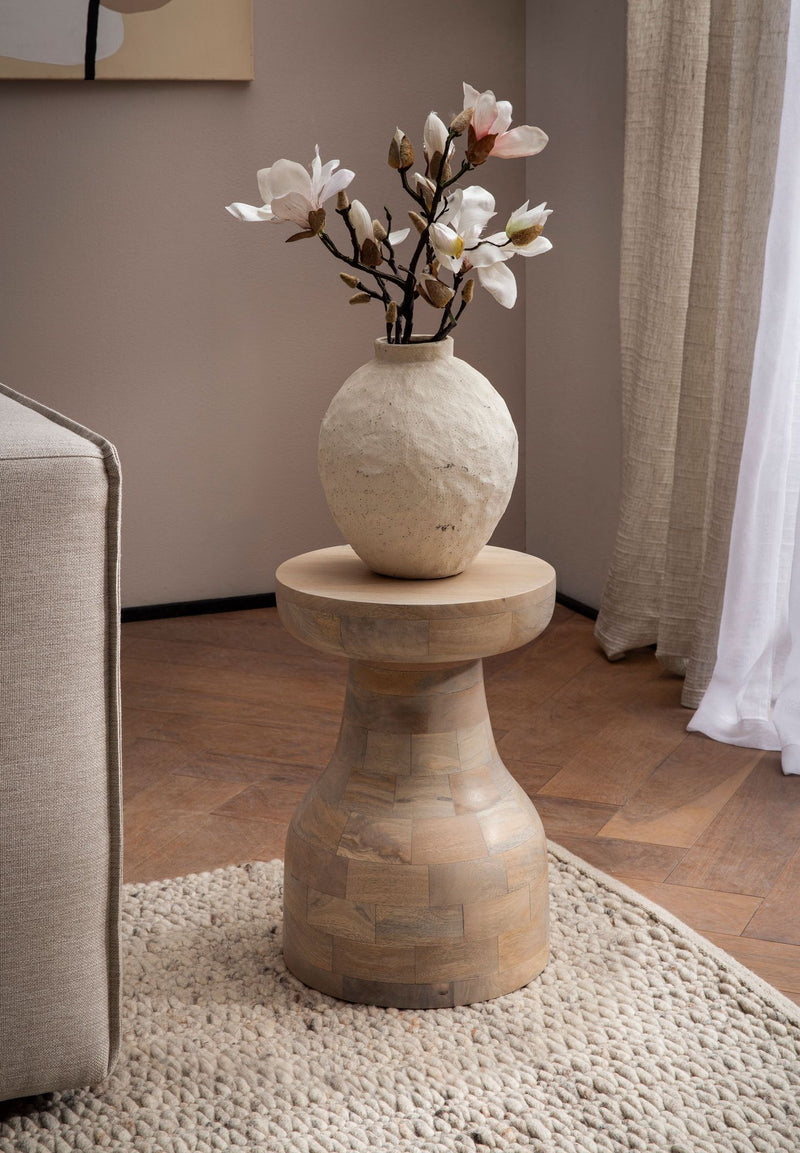 Beistelltisch Mango Massivholz Natur 30x30x42,5cm Rund Modern