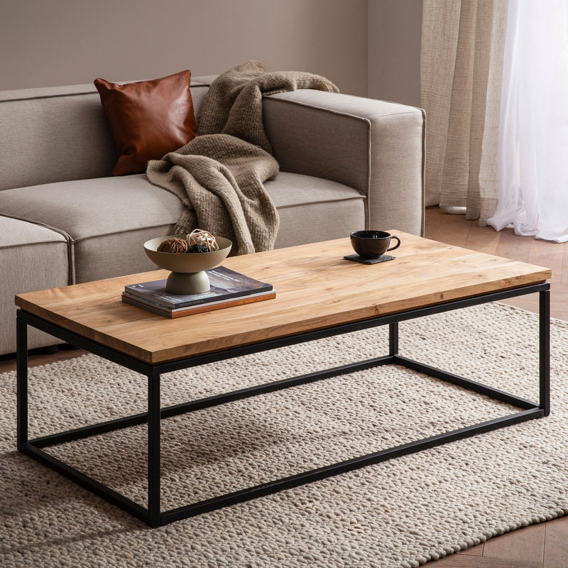 Couchtisch Akazie Massivholz Metall 120x60x40cm Rechteckig Modern
