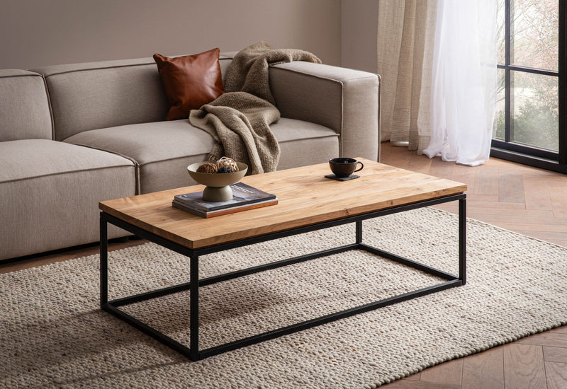 Couchtisch Akazie Massivholz Metall 120x60x40cm Rechteckig Modern